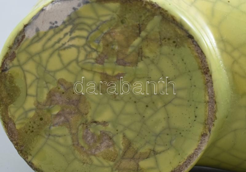 Gorka Géza (1894-1971): Cigaretta kínáló, hamutál. Zöld, repesztett mázas kerámia, halványan jelzett, mázhibákkal, m: 7 cm - Image 2