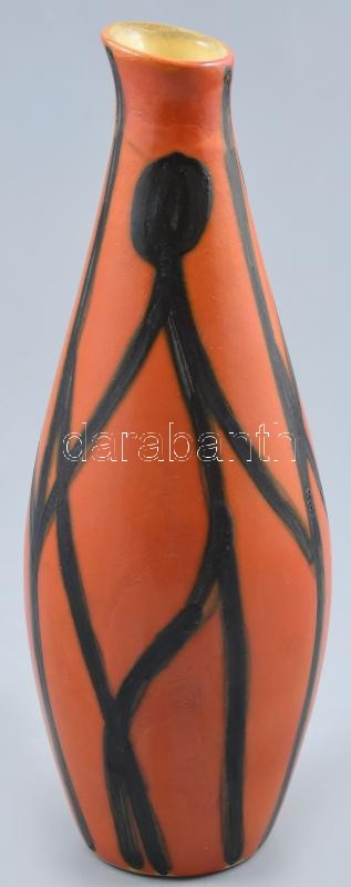 Tófej retró mázas kerámia váza, jelzés nélkül, minimális kopással, m: 24 cm