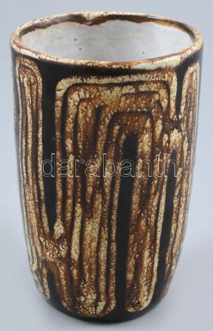Retró váza, kerámia, lepattanással, jelzés nélkül, m: 14 cm