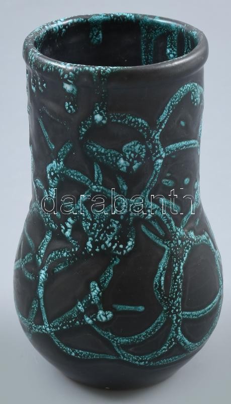 D J jelzéssel: Retró kerámia váza, hibátlan, m: 15 cm