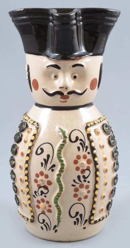 Miska kancsó, kerámia, jelzés nélkül, hajszálrepedéssel m: 27 cm