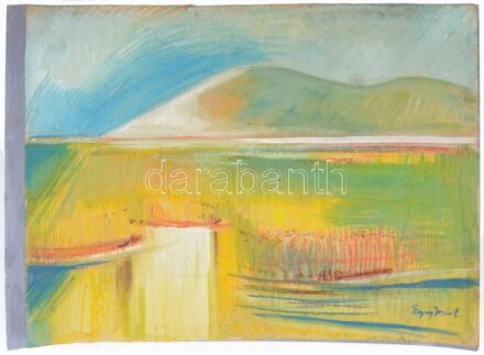 Egry József jelzéssel: Vízpart. Vegyes technika, papír, sérült, kartonra kasírozva. Vetemedett. 45x60 cm