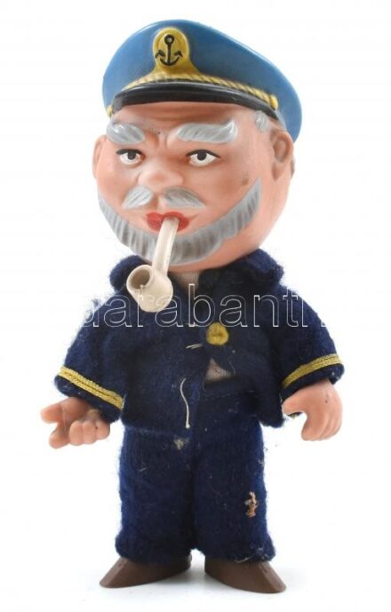 Tengerész játékfigura, kaucsuk, filc ruha, kopásokkal, m: 15 cm