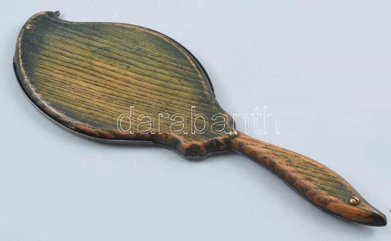Szecessziós kézi tükör, ezüstözött alpakka borítással, jelzés nélkül, h: 34 cm - Image 3