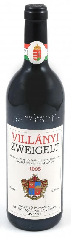 1995 Villányi Borászat Rt. Villányi Zweigelt, bontatlan palack félszáraz vörösbor, 12%, pincében, szakszerűen tárolt, 0,75l