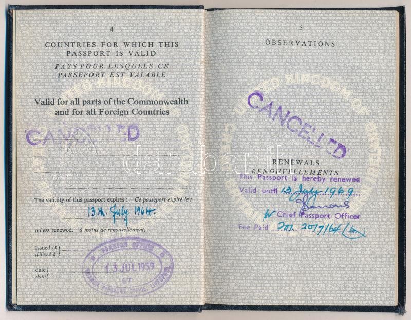 1959 Fényképes brit útlevél, francia és spanyol vízumokkal / British passport, with French and Spanish visas - Image 3
