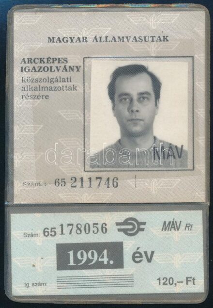 1994 MÁV alkalmazott kedvezményes utazásra feljogosító fényképes igazolványa