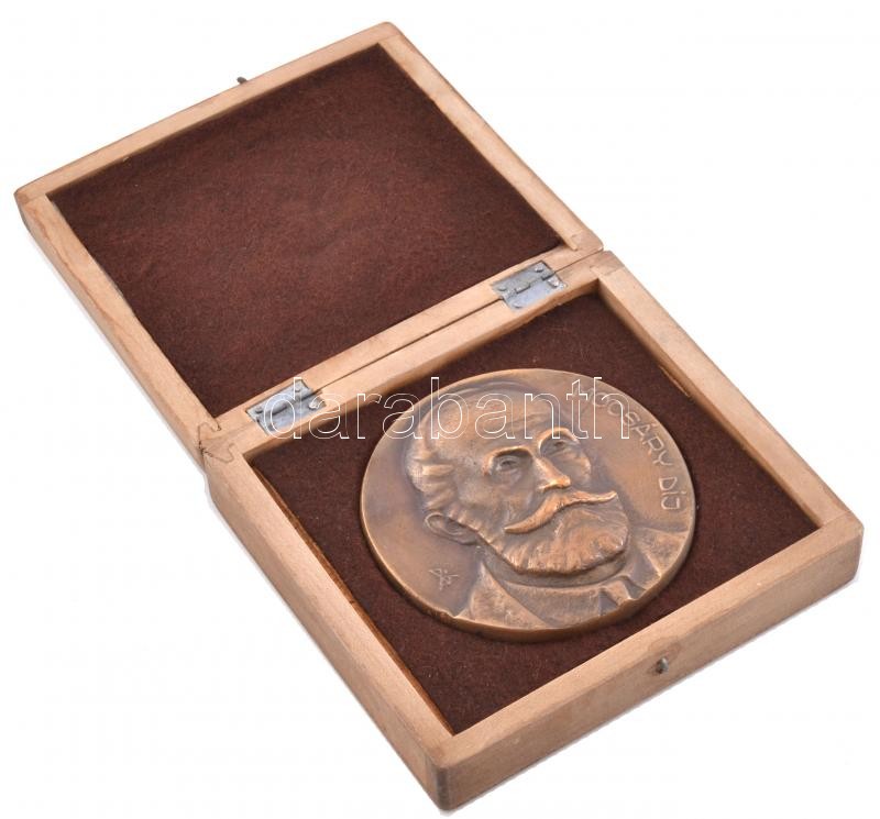 Péter Ágnes (1949-) Mocsáry díj. Patinázott bronz. Faragott fa dobozban. d: 10 cm, doboz méret: 13x15x4,5cm - Image 2