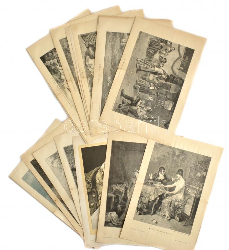 cca 1893 20 db festmény reprodukció, rotációs fametszet, papír. A 'Zur Guten Stunde' c. német ny. folyóirat melléklete. Néhány kevés darabon szakadással. 30x22 cm körüli méretekben.