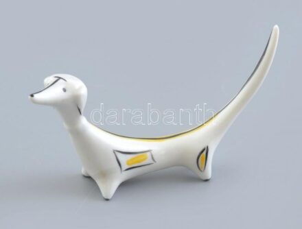 Hollóházi art deco tacskó figura. Kézzel festett ,jelzett, hibátlan 10x6 cm