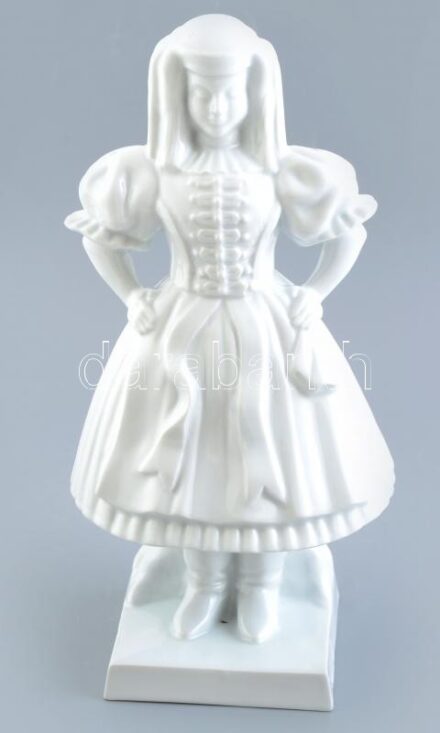 Herendi menyecske figura. Fehér mázas porcelán, jelzett, hibátlan, m: 31 cm