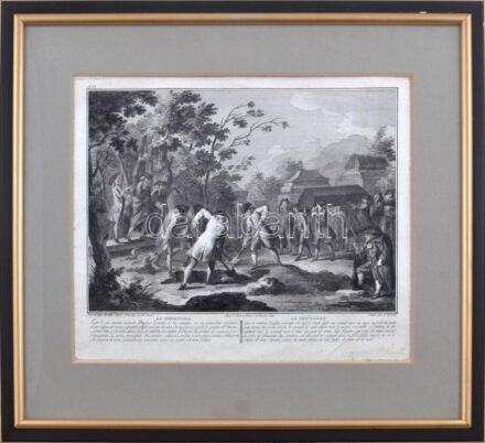 La Sepultura. Nagy méretű rézmetszet. Picart - Antonio Baratti. Üvegezett keretben / Copper plate engraving 35x30 cm, Keret 53x50 cm