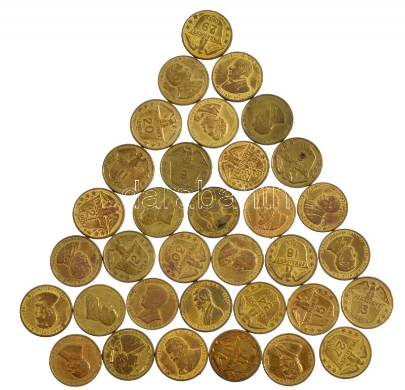 Amerikai Egyesül Államok DN 'President Coin' 34db-os fém zseton készlet papírdobozban T:2,2- USA ND 'President Coin' 34pcs of metal token set in paper case C:XF,VF
