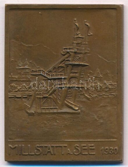 Ausztria ~1930. 'Millstatt See 1930 / Länderkampf Ungarn gegen Österreich' bronz plakett (46,5x35,5mm) T:1- Austria ~1930. 'Millstatt See 1930 / Länderkampf Ungarn gegen Österreich' bronze plaque (46,5x35,5mm) C:AU