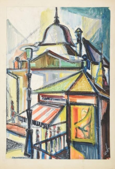 Szabó jelzéssel: Város. Akvarell, pasztell,, papír. Paszpartuban. 60x42 cm