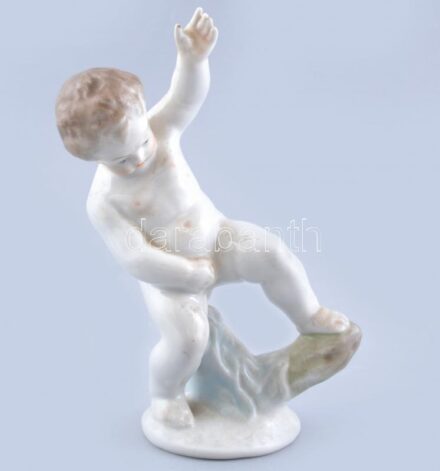 Herendi porcelán puttó, kézzel festett, jelzett, hibátlan, m: 18 cm, Tervező: Nemes György