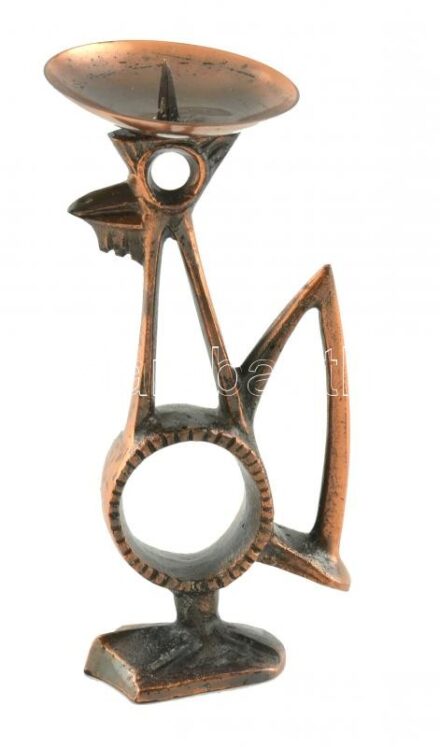 Iparművészeti kakas gyertyatartó, m: 16 cm