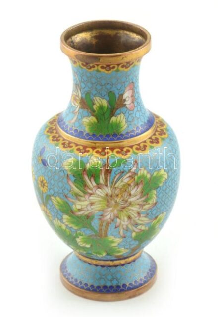 Kínai cloissonne váza, sérült, m: 19 cm