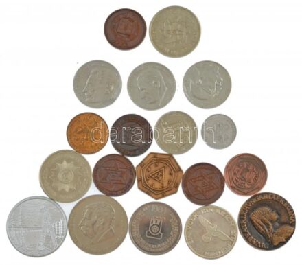 19db-os vegyes emlékérem, zseton tétel klf országokból, közte replika is, közte szabadkőműves téma is T:1-,2 19pcs of mixed commemorative medallion, tokens from diff countries with replicas, with freemason theme also C:AU,XF