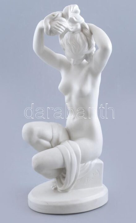 Herendi Tertia fürdőző nő, biscuit porcelán, hibátlan, Lux Elek terv, jelzett, m: 37 cm
