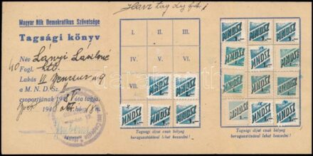 1948 MNDSZ Magyar Nők Demokratikus Szövetsége tagsági igazolvány