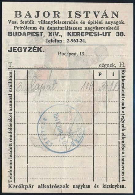 1941 'Ott kapható ez a finom málnaszörp!' Bajor István fejléces számla irredenta jelmondatokkal