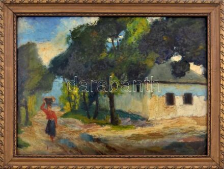 Jelzés nélkül: Hazafelé. Olaj, karton. Dekoratív, üvegezett fakeretben, 37×47 cm