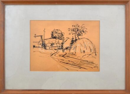 Olvashatatlan jelzéssel: Sétálók. Tus, papír, üvegezett fakeretben, 20x27,5 cm