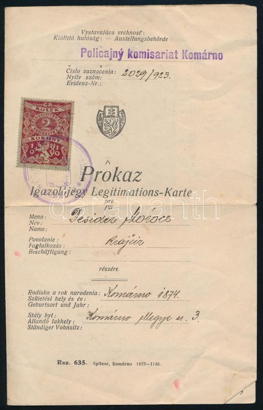 1923 Cseh, magyar nyelvű igazoló kártya fényképpel - Image 2