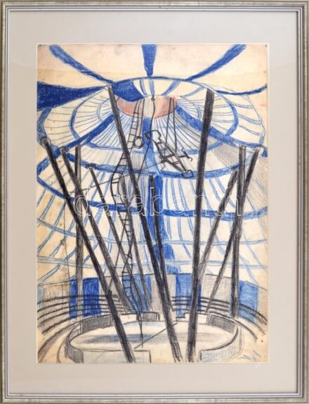 Jelzés nélkül: Cirkuszi sátor. Ceruza, papír, üvegezett fakeretben, 45x32 cm