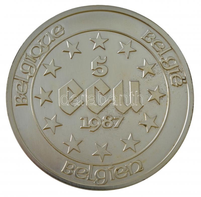 Monaco 1990. 'Belgium 1987 5 ECU / Bika Banki Szeminárium, Monte Carlo, Monaco 1990' fém emlékérem eredeti tokban (80mm) T:1- patina Monaco 1990. 'Belgium 1987 5 ECU / Bull Banking Seminar, Monte Carlo, Monaco 1990' metal commemorative