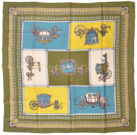 Vintage hintó mintás selyem kendő, kb. 78x75 cm