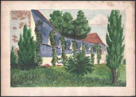 Szamosy jelzéssel: Kertrészlet. Akvarell, papír, lap széle foltos, 20×30 cm