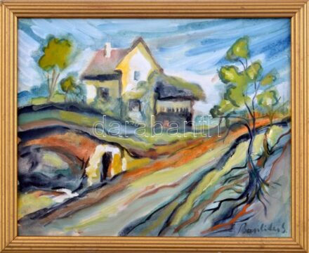 Basilides S. jelzéssel: Expresszív táj. Akvarell, papír, fakeretben, 24×30 cm