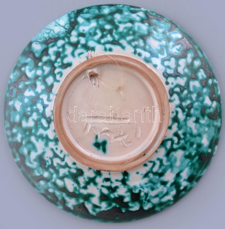 Retró színes kerámia tálka, hibátlan, jelzett, d: 12,5 cm - Image 2