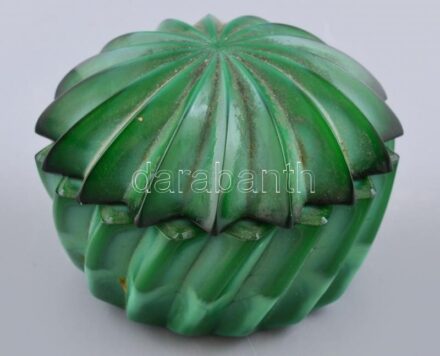 Cseh malachit üveg bonbonier, jelzés nélkül, hibátlan, d: 9 cm