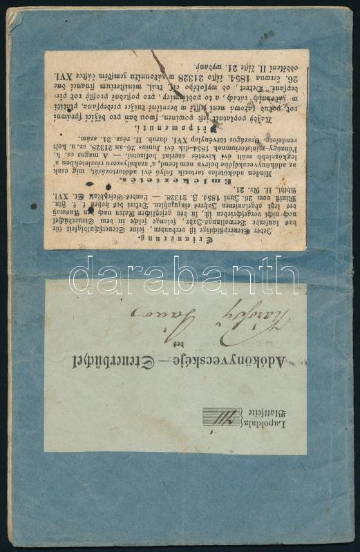 1854-1861 Adókönyvecske, bejegyzésekkel.