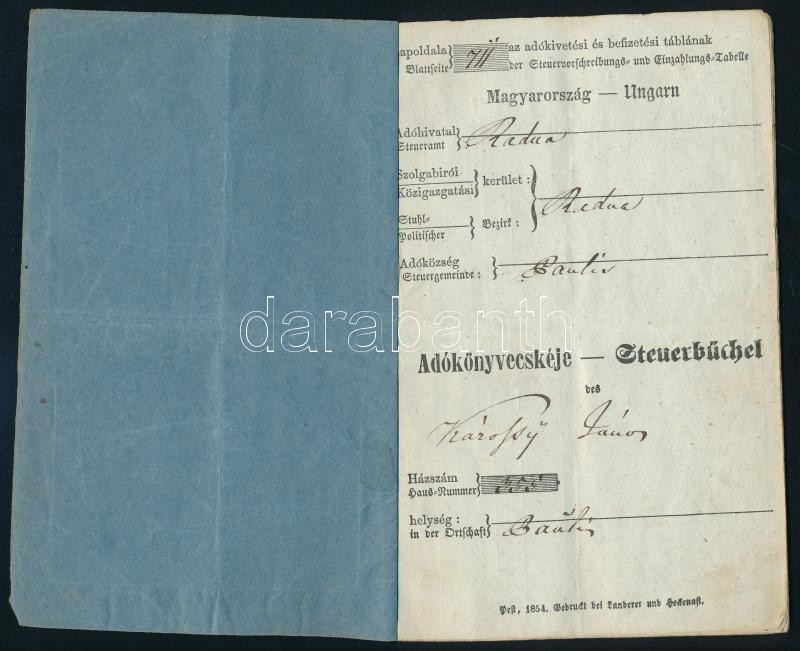 1854-1861 Adókönyvecske, bejegyzésekkel. - Image 2