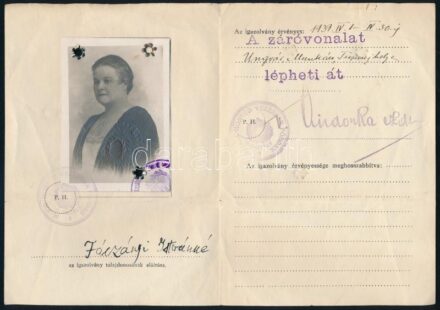 1939 A M. kir. Honvéd Vezérkar főnöke által 1 hónapra (április) kiadott fényképes utazási igazolvány a kárpátaljai záróvonal (határszakasz) civil személy részére 3 helyen történő átlépésre, hajtással, pecsételve, jó