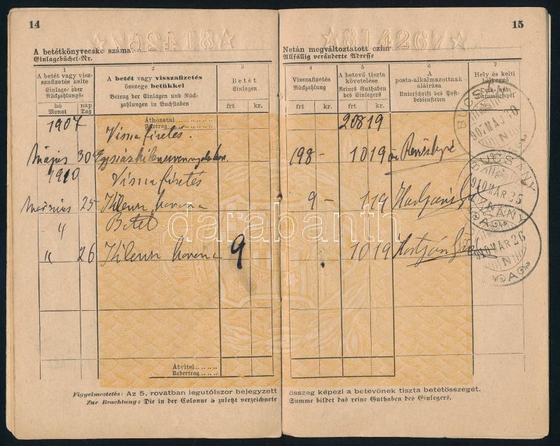 1895 A M. kir. Posta-Takarékpénztár Nagy-bucsányi fiókja által kiadott betétkönyvecske, Ferjencsik (Ferenczy) Jolán későbbi népi-iparművész részére kiállítva, 1895-1910 közötti bejegyzésekkel - Image 2