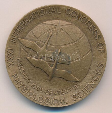 Finnország 1989. 'XXXI. Nemzetközi Fiziológiai Tudományok Kongresszusa' kétoldalas bronz emlékérem, peremén 'Sillander' jelzéssel (50mm) T:1- patina Finland 1989. XXXI. International Congress of Physiological Sciences' two-sided bronze