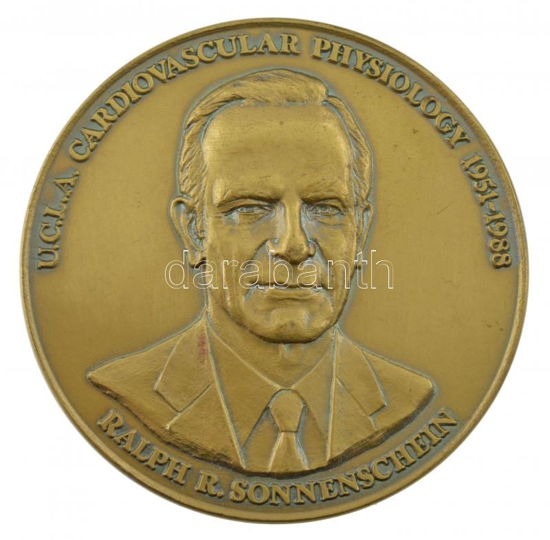 Amerikai Egyesült Államok 1988. 'Ralph R. Sonnenschein - U.C.L.A. Kardiovaszkuláris Fiziológia 1951-1988 / Kíváncsiság; kutatás; felfedezés; tudás a vérben' kétoldalas bronz emlékérem (58mm) T:1- kis patina USA 1988. 'Ralph R.