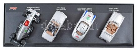 4 db klf Mercedes kisautó (fém és műanyag) modell 6-8 cm Műanyag tárlóban