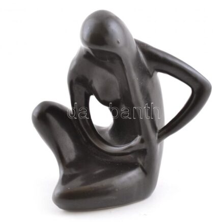 Fésülködő akt, mázas kerámia, jelzés nélkül, m: 14,5 cm