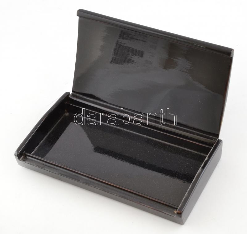 Távol-keleti fekete lakk doboz gyöngyház berakással, jó állapotban, 20×11,5×3 cm - Image 2