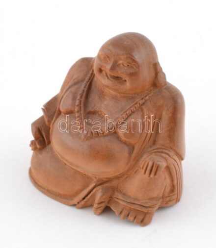 Nevető Buddha, faragott fa. 4 cm