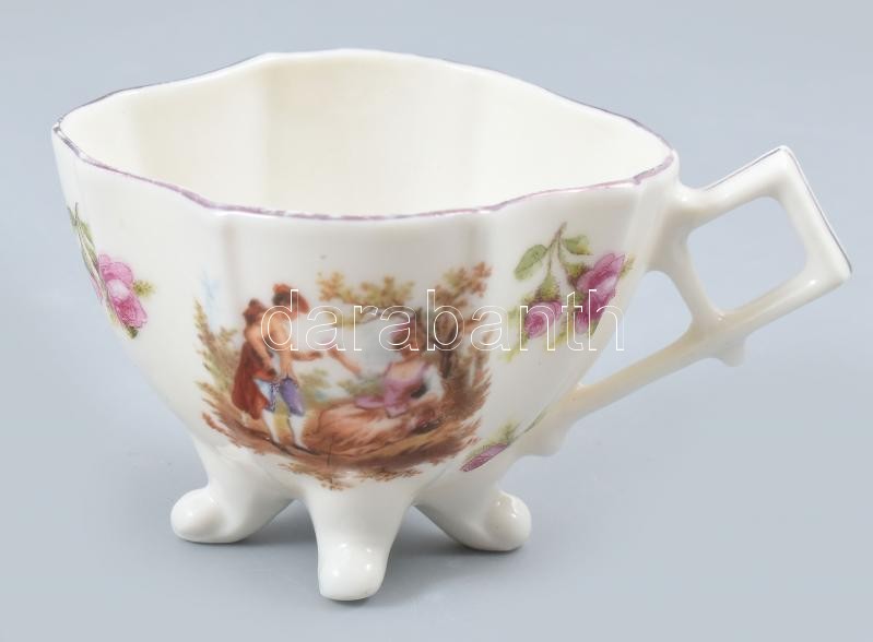 4 db klf szerelmi jelenetes porcelán mokkás csésze. Kézzel festett, jelzés nélkül, kopással 5 cm - Image 2