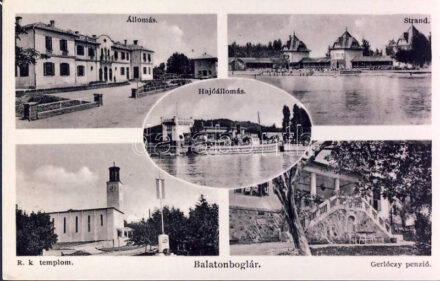 Balatonboglár, vasútáálomás, hajóállomás, strand, Gerlóczy penzió