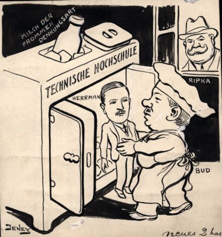 Karikatúra. Jeney Jenő Béla (1874-1930) Karikatúra. Jeney Jenő Béla (1874-1930): Ripka Ferenc budapesti főpolgármestert ábrázoló, német feliratos karikatúra. Papír, tus, jelzett.