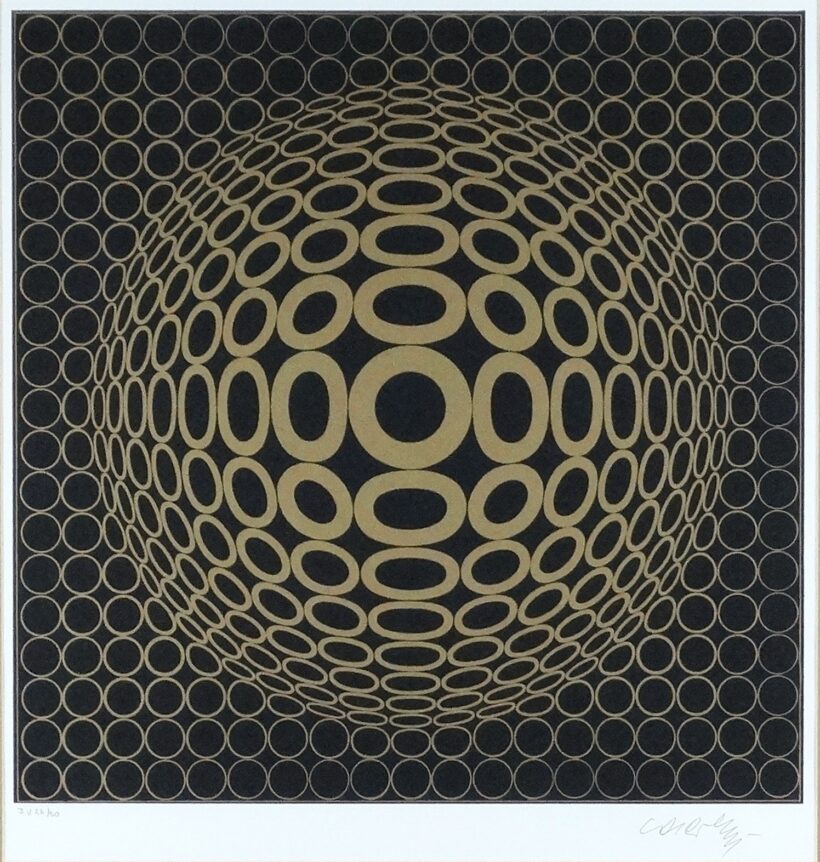 Vasarely, Viktor (1906 - 1997): Arany-fekete kompozició (Tuz-1) 26/30